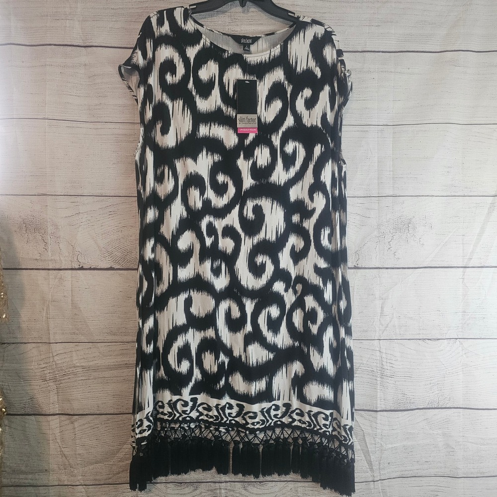 Slim Factor by Investments 1X Scroll IKAT Tassel Swim Cover or Dress NWT 1435